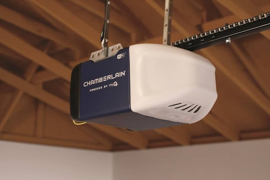 Modern garage door opener installation with safety sensors for enhanced home security.
